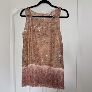 Pink Sequin Fringe Flapper Tank Top S